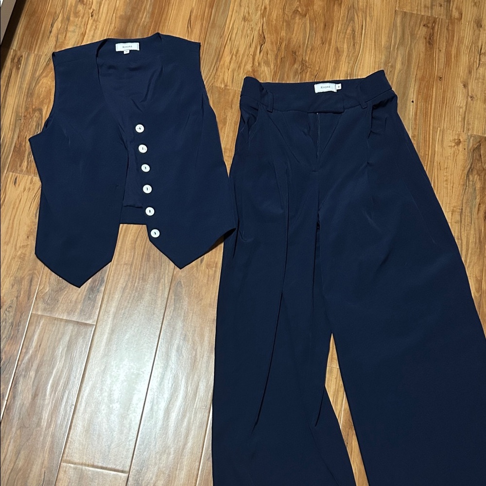 Elegant Navy Women's Pants & Vest Set